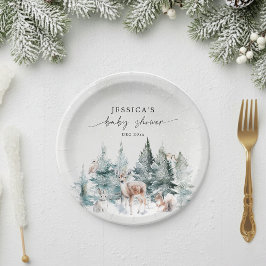 Plato De Papel Winter Woodland Baby It's Frío fuera de Baby Showe