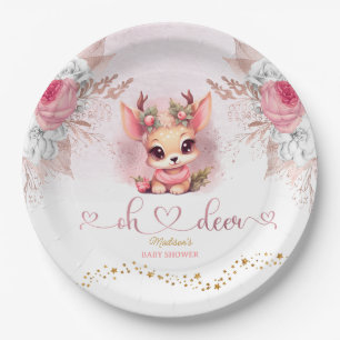 Plato De Papel Winter Woodland Chica Baby Shower