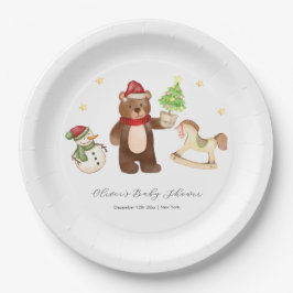 Plato De Papel Winter Woodland Teddy Bear Snowman Baby Shower