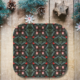 Plato De Papel Winters Snowflakes, Poinsettias, Cardinales