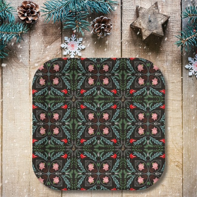 Plato De Papel Winters Snowflakes, Poinsettias, Cardinales (Subido por el creador)