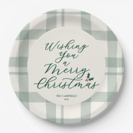 Plato De Papel Wishing You a Merry Christmas Plaid