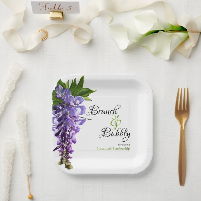 Plato De Papel Wisteria Brunch Bubbly Bridal Shower On White (Boda)