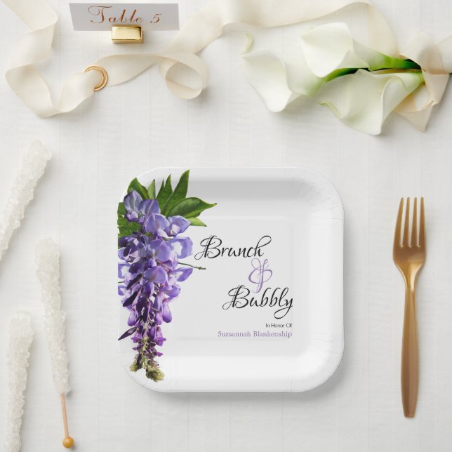 Plato De Papel Wisteria Brunch Bubbly Bridal Shower On White (Boda)