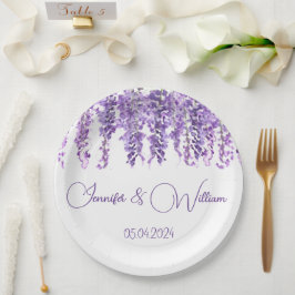Plato De Papel Wisteria Flor púrpura acuarela Boda floral