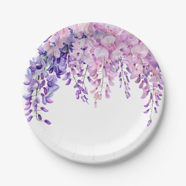 Plato De Papel Wisteria Rosa Lila (Anverso)