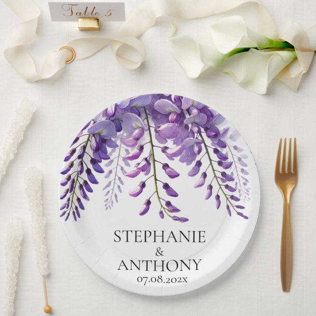 Plato De Papel Wisteria Rustic Purple Floral Elegant Wedding (Boda)