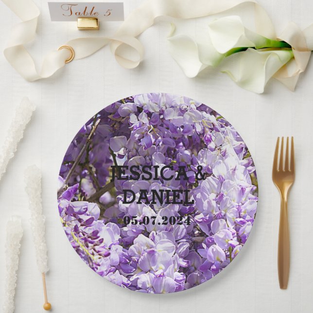 Plato De Papel Wisteria Violeta de árbol de flores moradas (Boda)