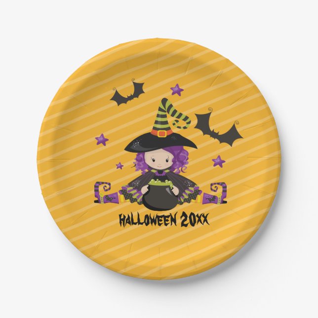 Plato De Papel Witch Cauldron Bats Halloween Kids Halloween Party (Anverso)