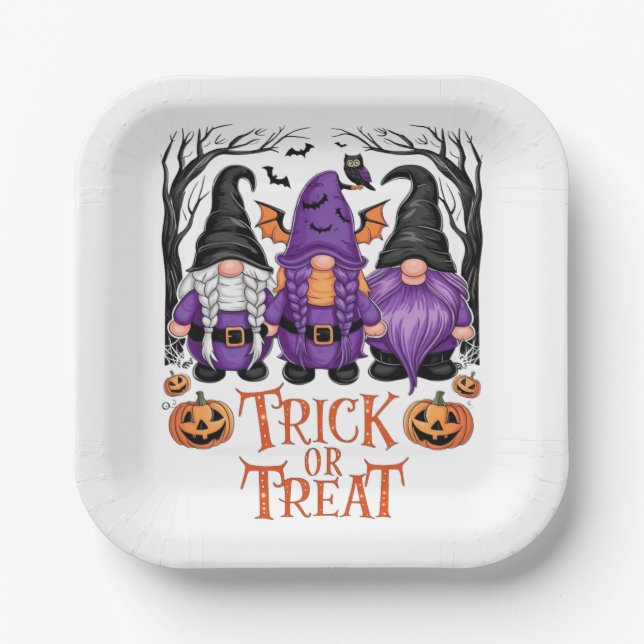 Plato De Papel Witch Gnomes Pumpkins Gothic Halloween Party (Anverso)