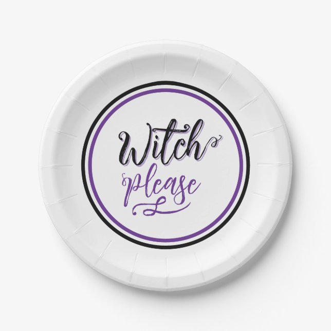 Plato De Papel Witch Halloween Party Black Purple (Anverso)