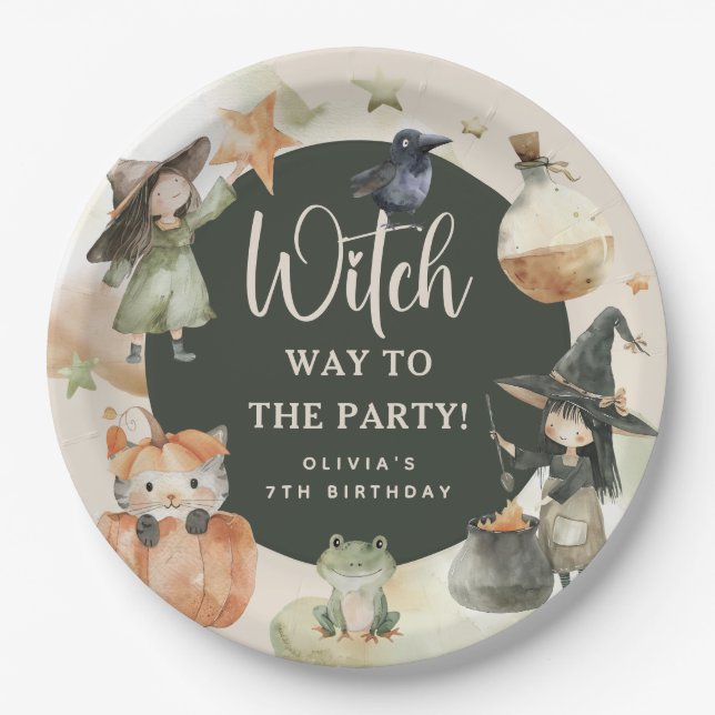 Plato De Papel Witch Way to the Party' Kids Halloween Birthday (Anverso)