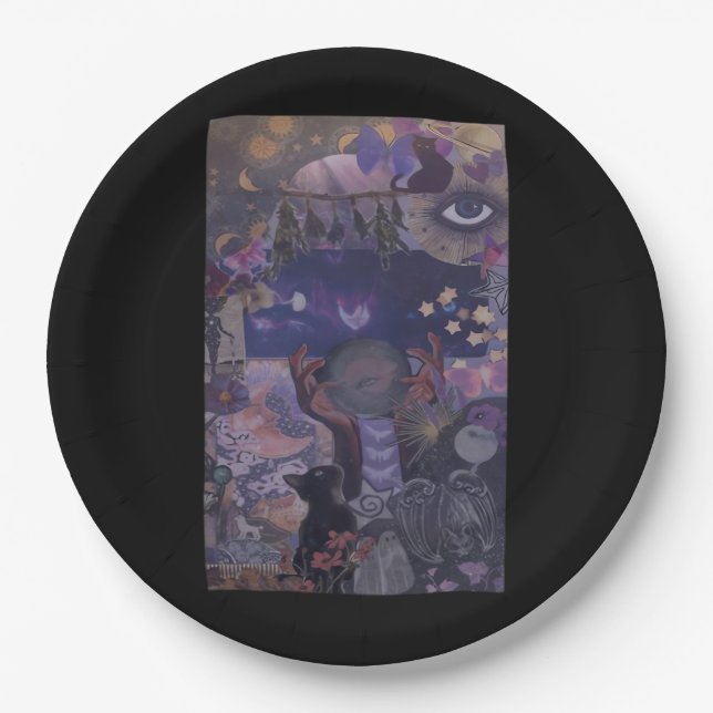 Plato De Papel Witchen Whimsigoth Estética Con Gatos (Anverso)