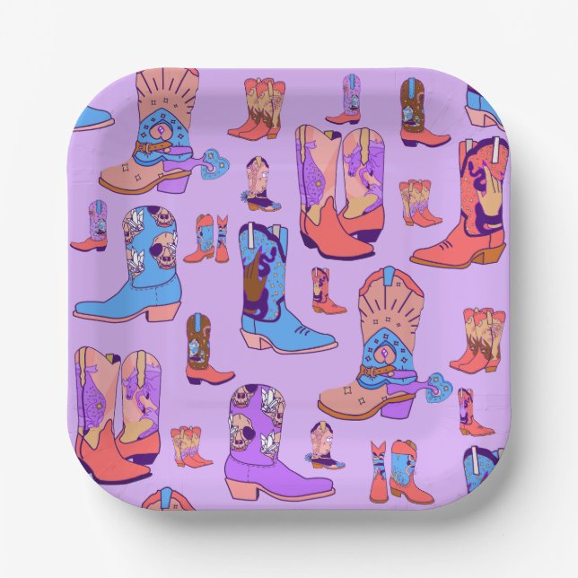 Plato De Papel witchy cowgirl cowboy boots rodeo festival (Anverso)