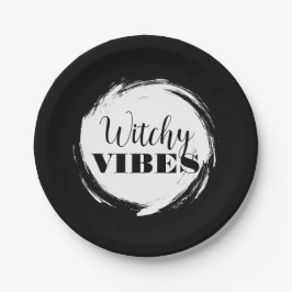 Plato De Papel Witchy Halloween Party Black and White