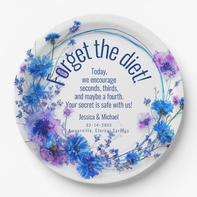 Plato De Papel 💍 Witty Cornflowers y Lavender Elegance (Anverso)