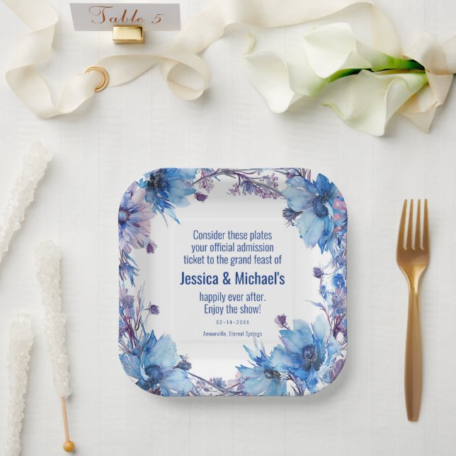 Plato De Papel 💍 Witty 💍 Cornflowers y Lavender Elegance (Boda)