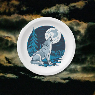 Plato De Papel Wolf gritando en la luna