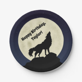 Plato De Papel Wolf Howling en la luna Midnight Blue