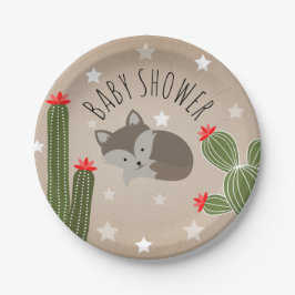 Plato De Papel Wolf Pup Floral Succulent Cactus Baby Shower