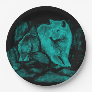 Plato De Papel Wolf y Raven en la noche