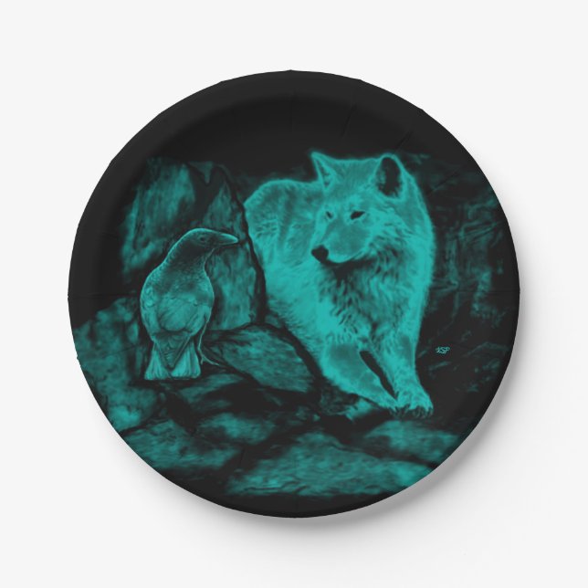 Plato De Papel Wolf y Raven en la noche (Anverso)