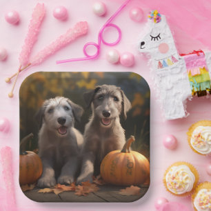 Plato De Papel Wolfhound Puppy Calabaza deslumbrante de otoño