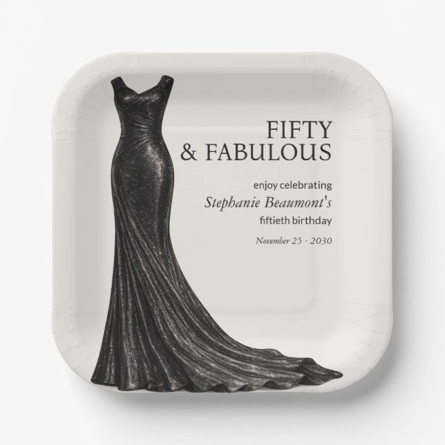 Plato De Papel Woman Elegant Fabulous Black Dress 50th Birthday (Anverso)