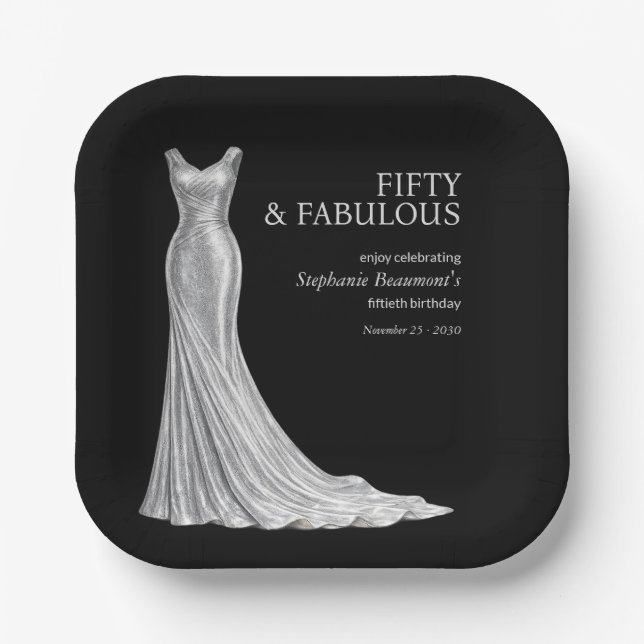 Plato De Papel Woman Elegant Fabulous Silver Dress 50th Birthday (Anverso)