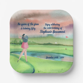 Plato De Papel Woman Golf Player Swinging Fifties 50th Birthday