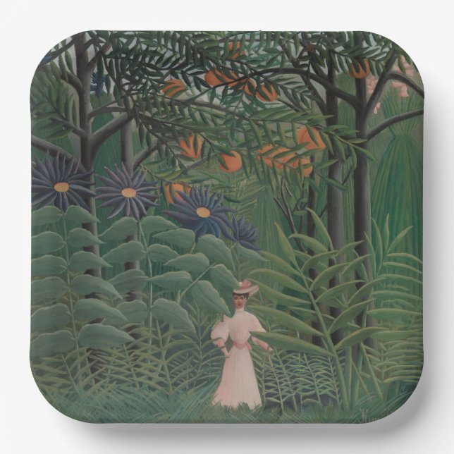 Plato De Papel Woman Walking in an Exotic Forest, Henri Rousseau (Anverso)