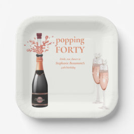Plato De Papel Woman's Funny Popping Champagne 40th Birthday