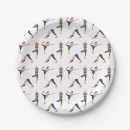 Plato De Papel Women In Yoga Poses Colorful Workout Pattern