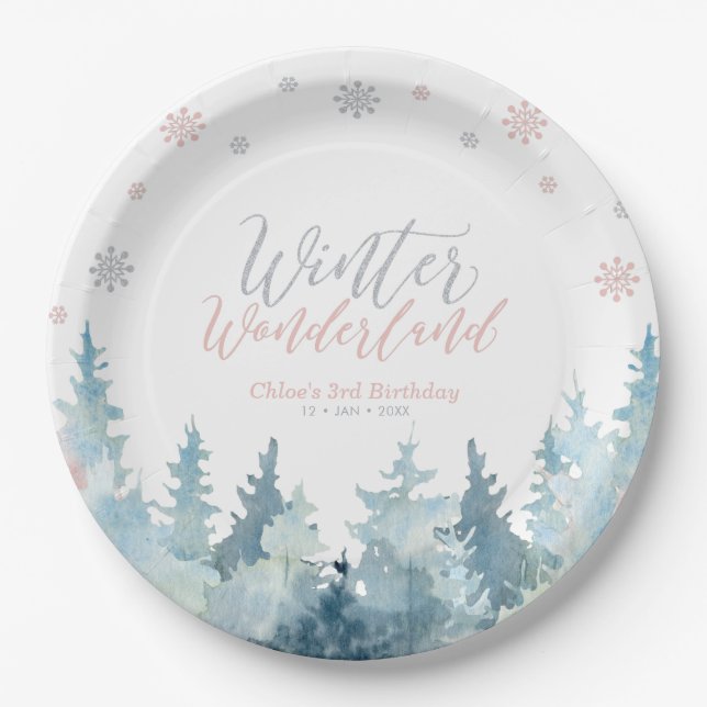 Plato De Papel Wonderland Snowflake Birday (Anverso)