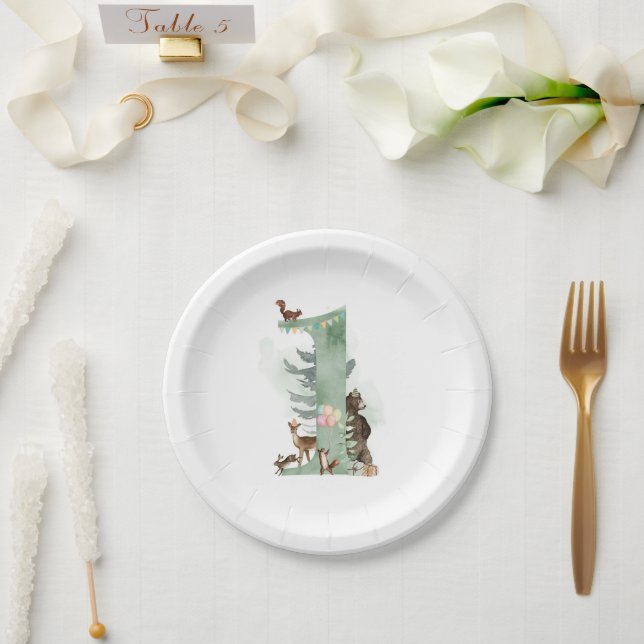 Plato De Papel Woodland 1ª Placa de papel de cumpleaños (Boda)
