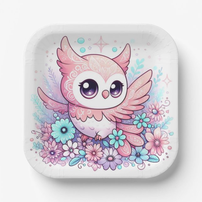 Plato De Papel Woodland Adorable Owl Baby Shower (Anverso)