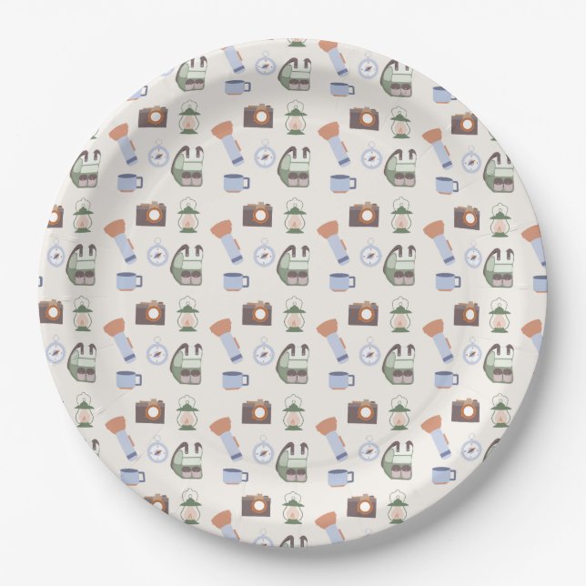 Plato De Papel Woodland Adventure espera el camping Baby Shower (Anverso)