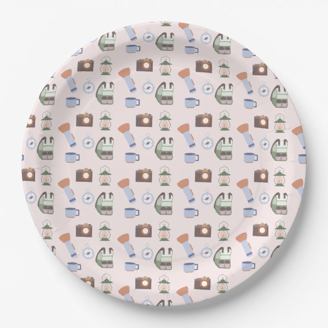 Plato De Papel Woodland Adventure espera el camping Baby Shower (Anverso)