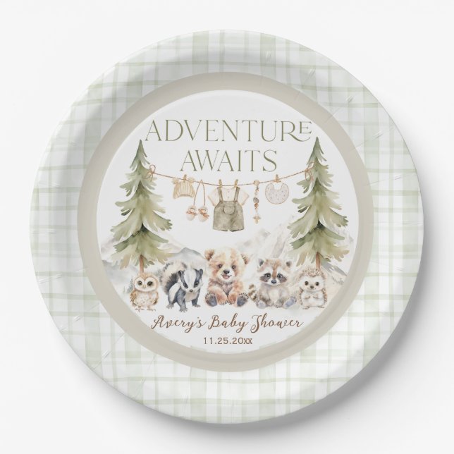 Plato De Papel Woodland Adventure Oh Boy Baby Shower (Anverso)