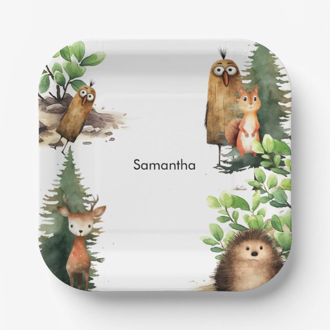Plato De Papel Woodland Animal Baby Shower (Anverso)