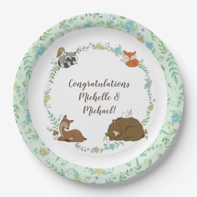 Plato De Papel Woodland Animal Baby Shower (Anverso)