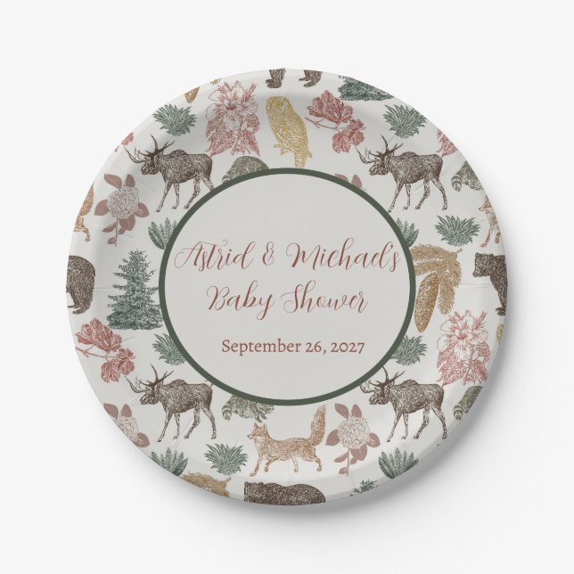 Plato De Papel Woodland Animal Baby Shower (Anverso)