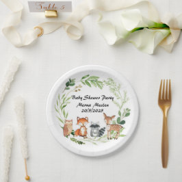 Plato De Papel woodland animal  baby shower design