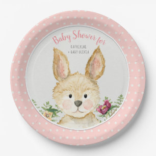 Plato De Papel Woodland Animal Boho Bunny Rabbit Pink Baby Shower