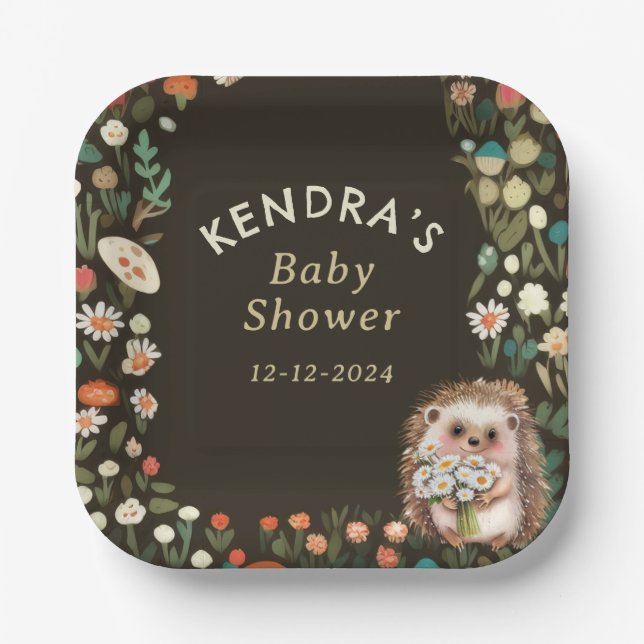 Plato De Papel Woodland Animal Daisy Flower Baby Shower (Anverso)
