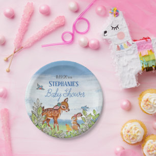 Plato De Papel Woodland Animal Deer Bunny Duck Cute Baby Shower