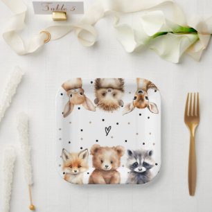 Plato De Papel Woodland Animals Baby Shower moderno