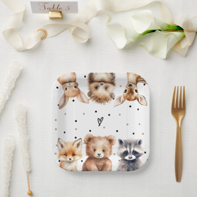 Plato De Papel Woodland Animals Baby Shower moderno (Boda)