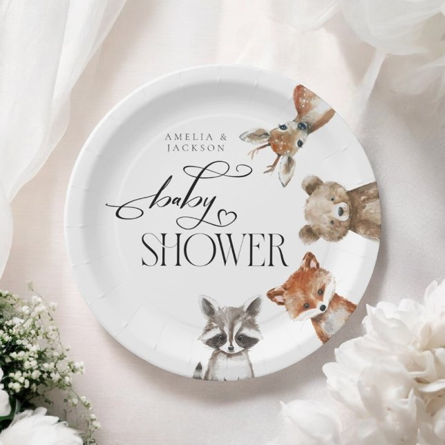 Plato De Papel Woodland Animals Baby Shower moderno (Subido por el creador)