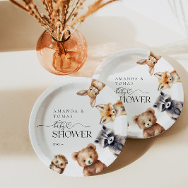 Plato De Papel Woodland Animals Baby Shower moderno